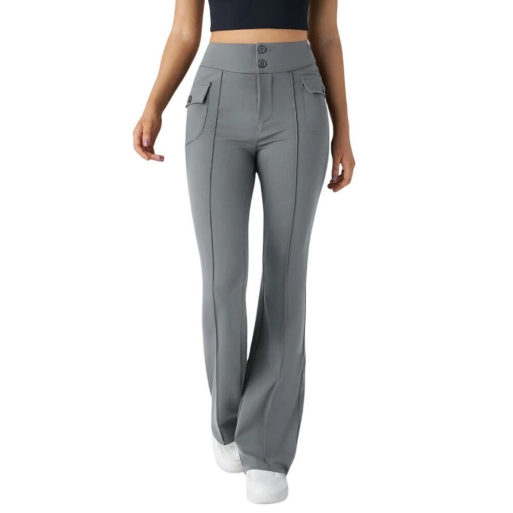 Halara Women's High Waisted Flap Pocket Flare Casual Cargo Pants Gray Size Large